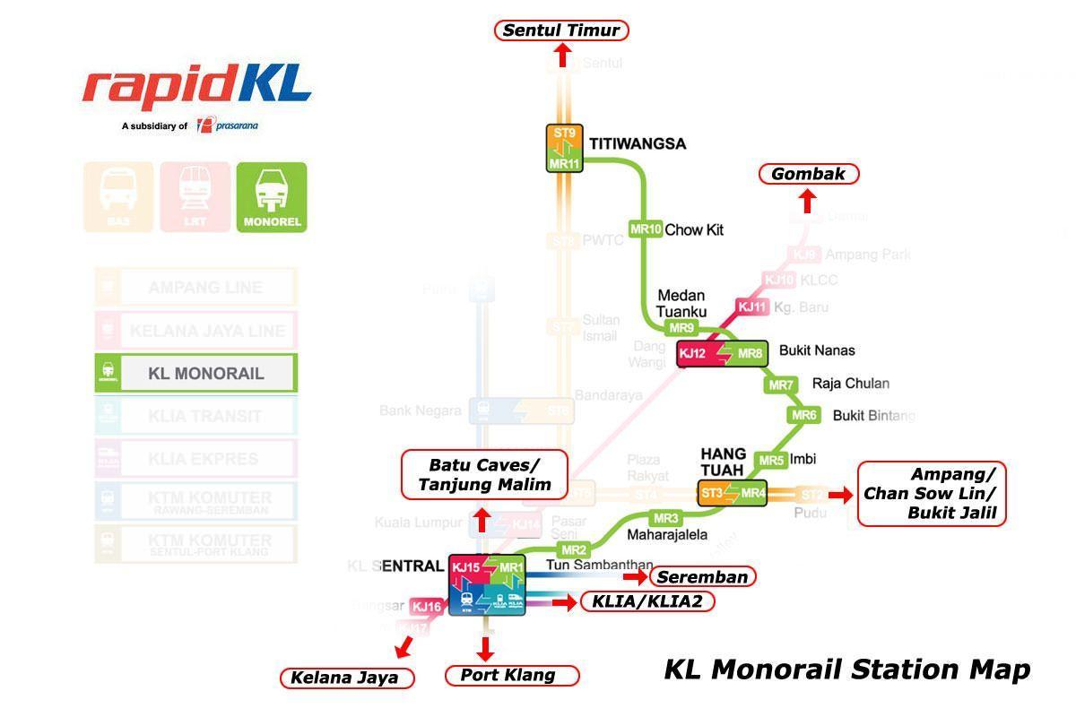 kl sentral مونوریل نقشه ایستگاه