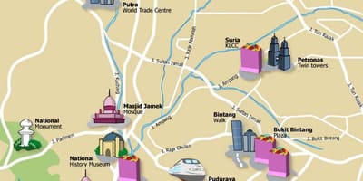 کوالالامپور نقاط توریستی نقشه